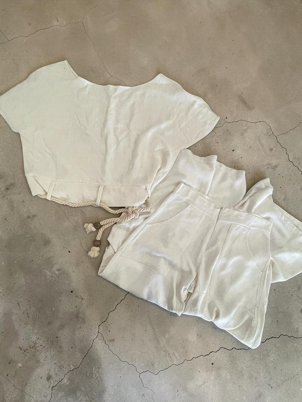 Women's Cream Two-Piece Crop Top & Shorts Set